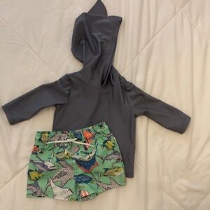 Carters Shark Hoodie Long Sleeve and Marine Life Bathing Suit Set